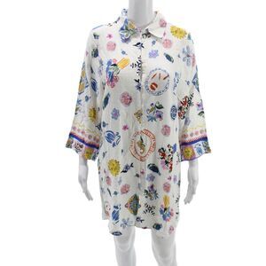 Label of Love Womens Shirt Dress White Floral 3/4 Sleeve Button Size M